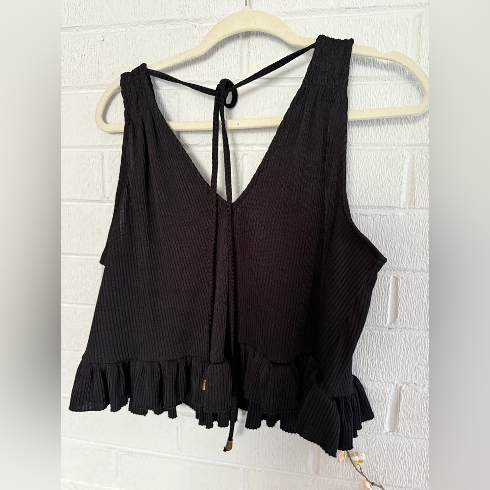 Free People Black Ruffle Tank Top